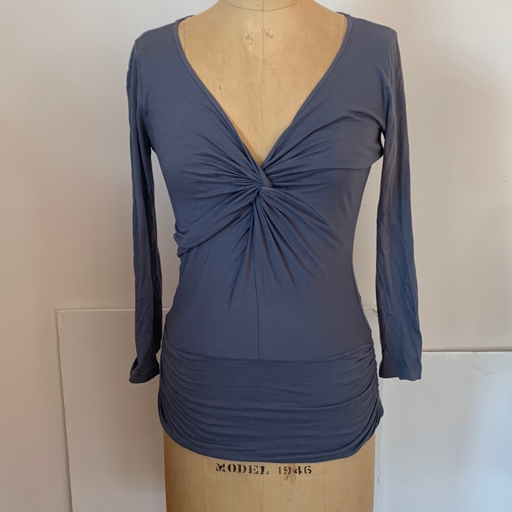 Velvet by Graham and Spencer periwinkle blue faux wrap front top S.